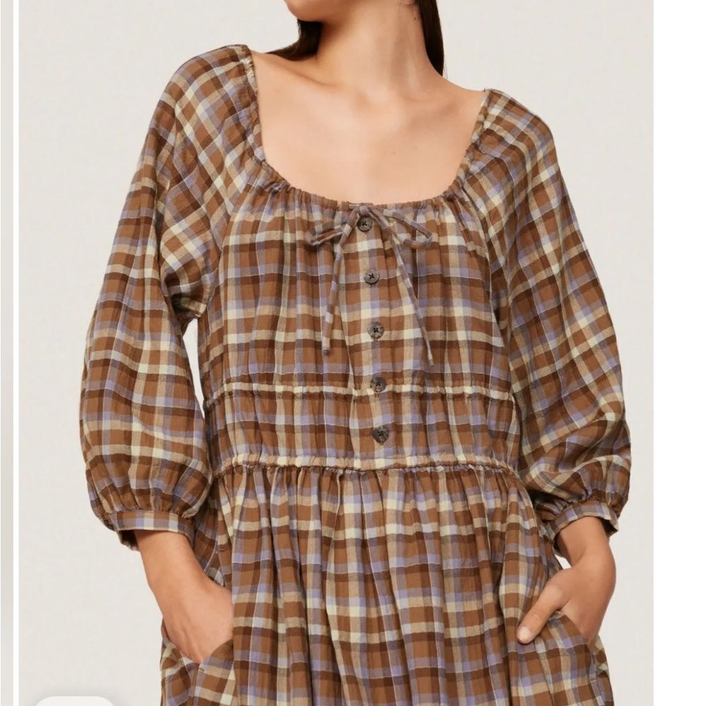 Madewell Indie Midi Peasant Dress Plaid XS - Picture 4 of 10